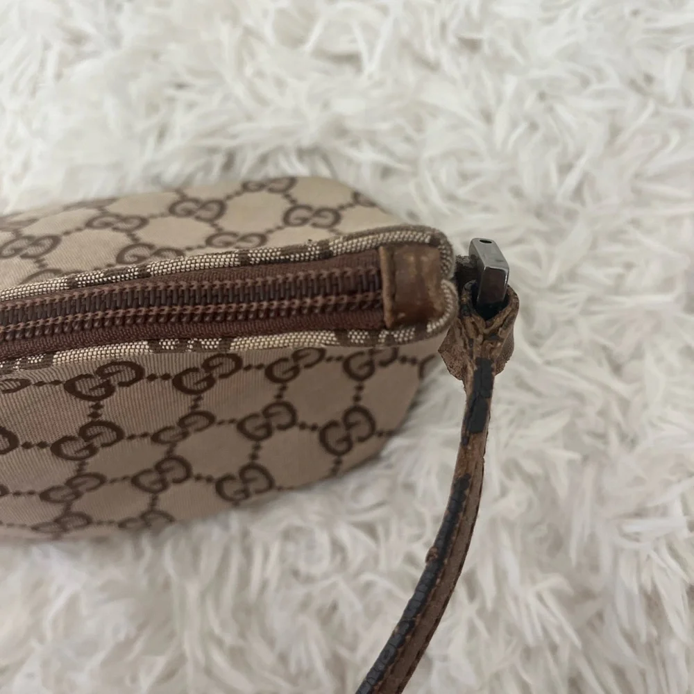 Gucci Beige Brown GG Canvas Clutch Wristlet
